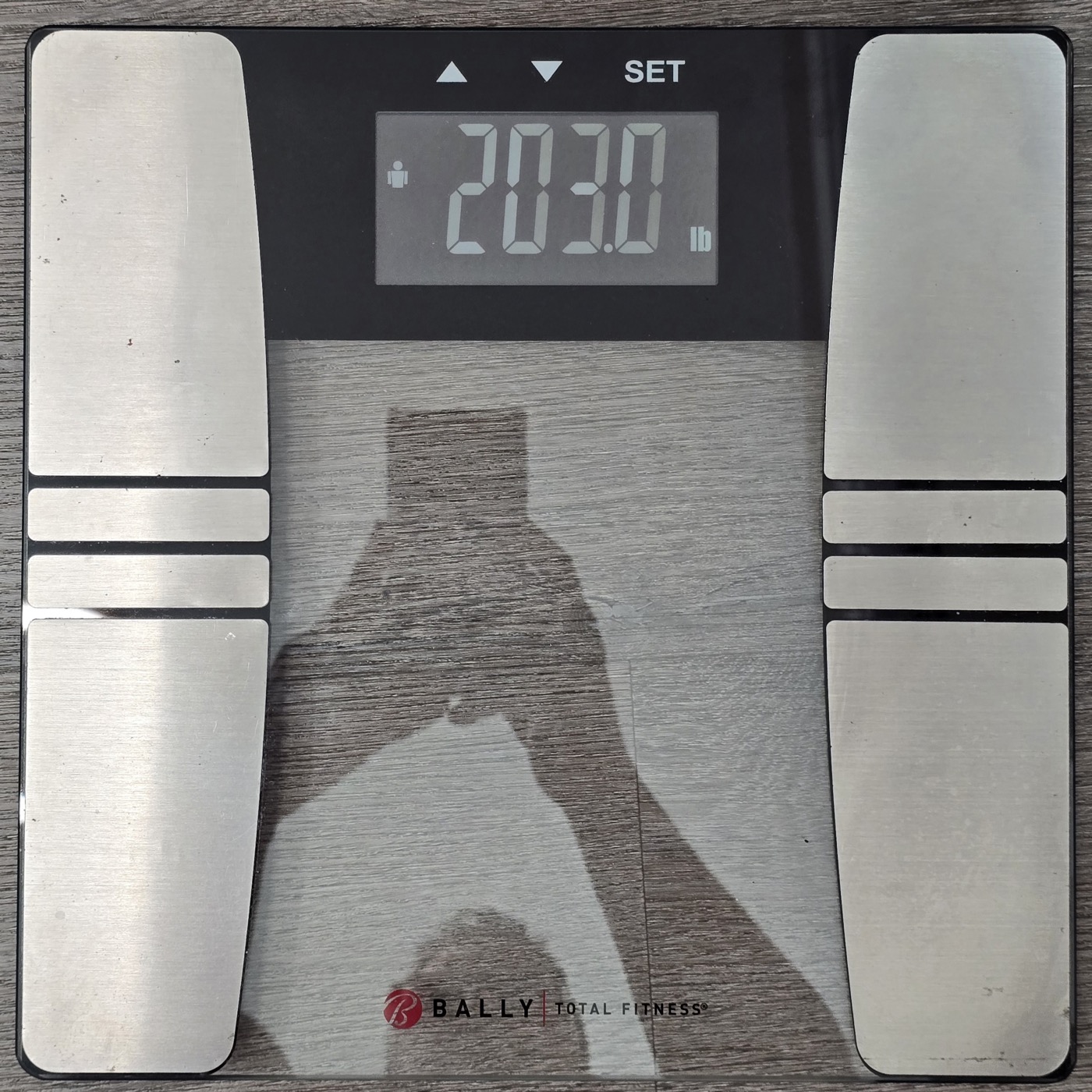The scale on day 17 morning reading 203.0 pounds