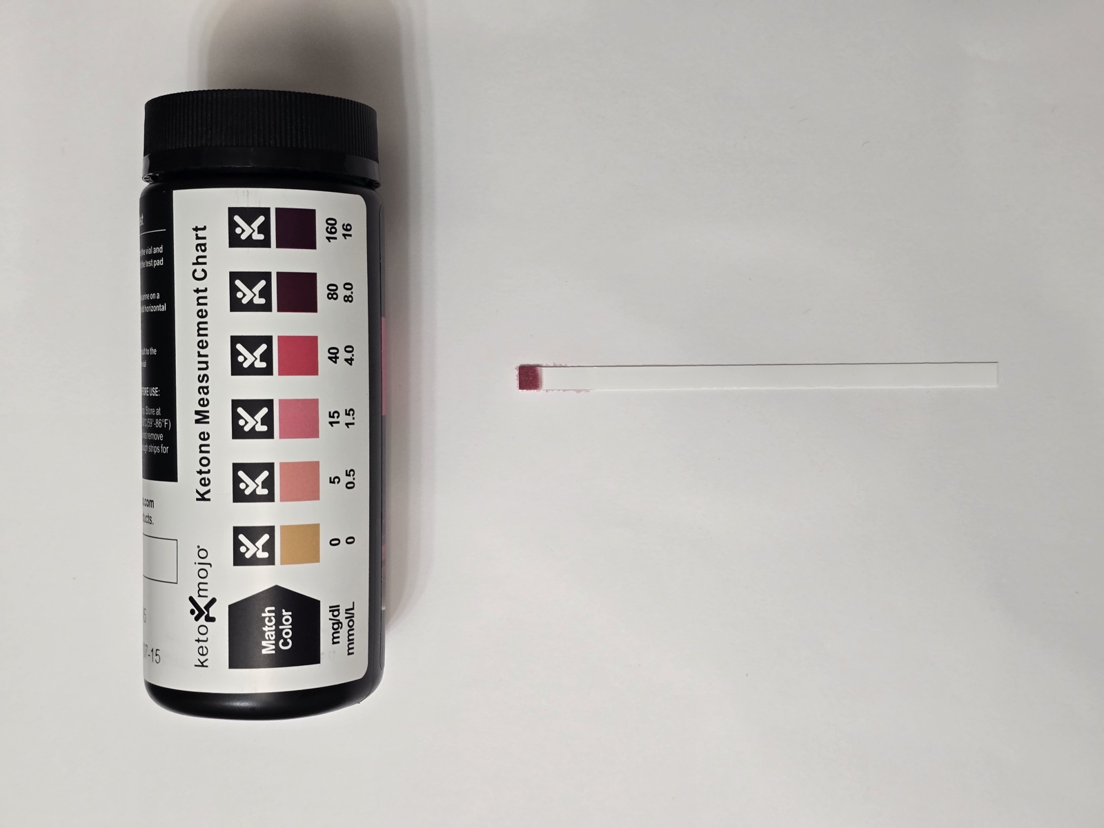 Ketone strip on day 18 next to the measurement chart