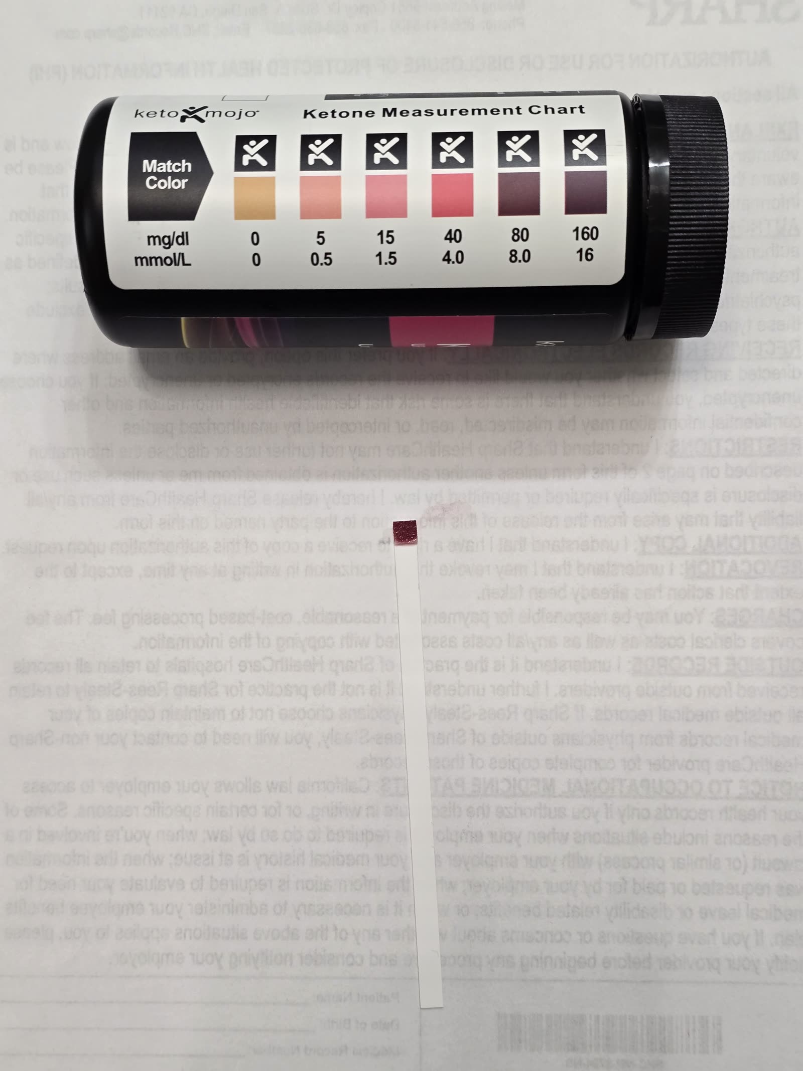 Ketone strip on day 22 reading at the top of the chart