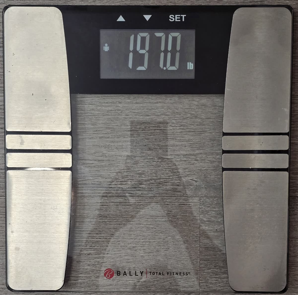 The scale on day 23 morning reading 197.0 pounds