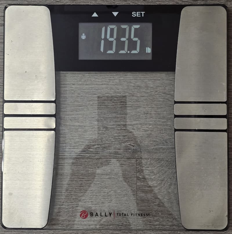 The scale on day 26 morning reading 193.5 pounds