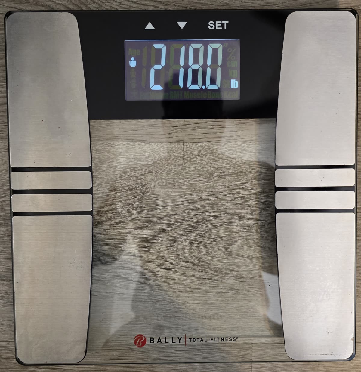 Bathroom scale on the morning of day 4 of the water fast reading 218.0 pounds