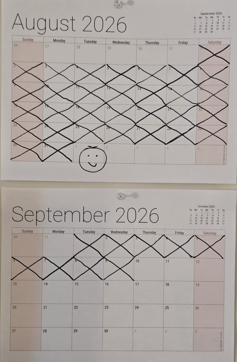 The wall calendar with day 40 marked off