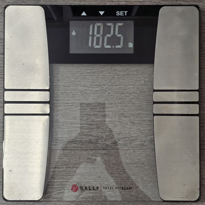 Bathroom scale on the morning of day 41 of the water fast reading 182.5 pounds