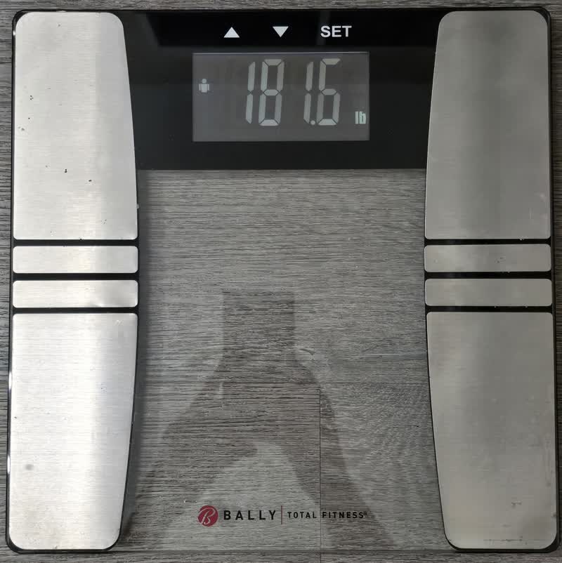 The scale on the morning of day 42 reading 181.6 pounds