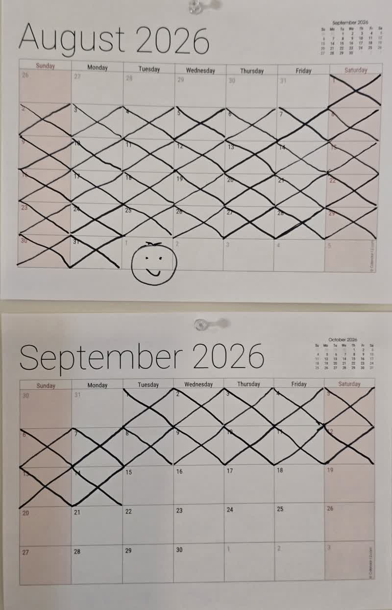 The wall calendar with day 45 of the fast crossed off