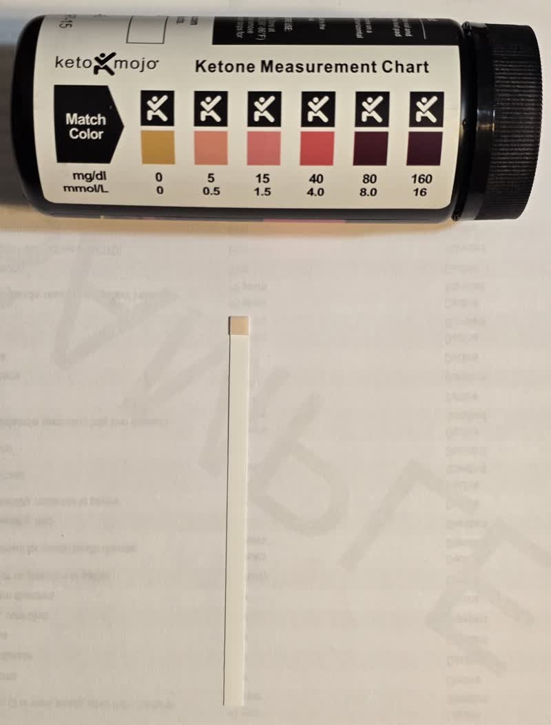 The last ketone strip John tested, on day 53, reading zero
