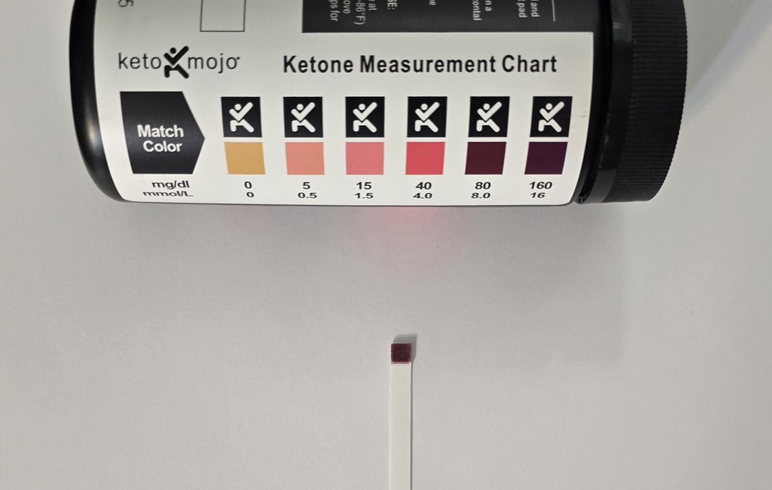 Keto mojo urine ketone strip on the morning of day 8 of the water fast reading the darkest square on the chart